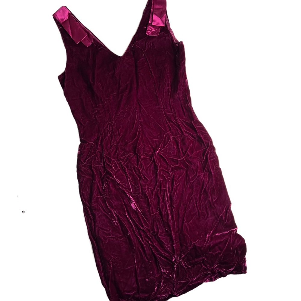90s Y2K Vintage Jessica Howard Crushed Velvet Dress Shoulder Bows Grunge Glam 10